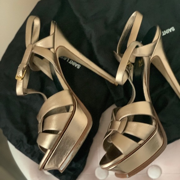 SAINT LAURENT TRIBUTE METALLIC PLATFORM SANDAL - Picture 11 of 11